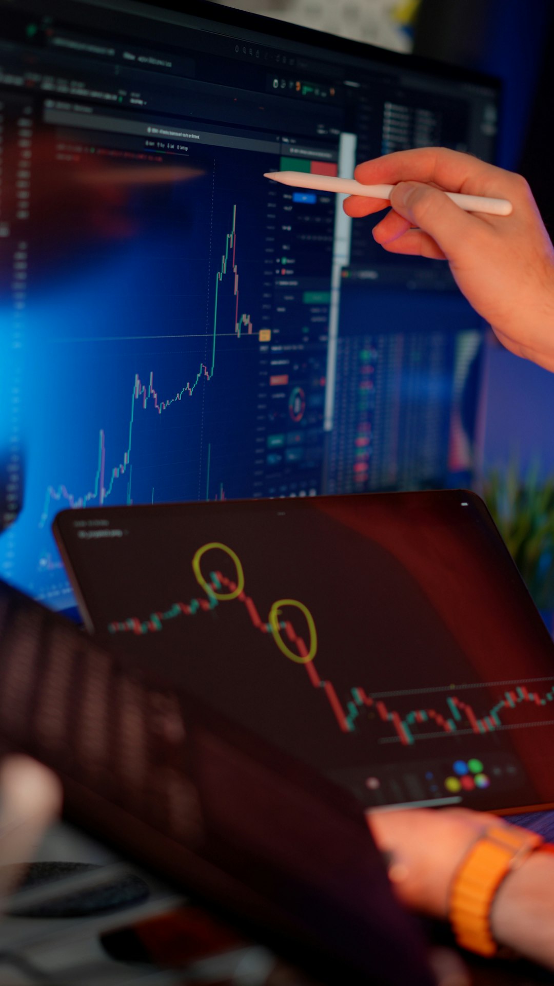 Cryptocurrency Market Analysis Digital Screens Technical Indicators tablet marker