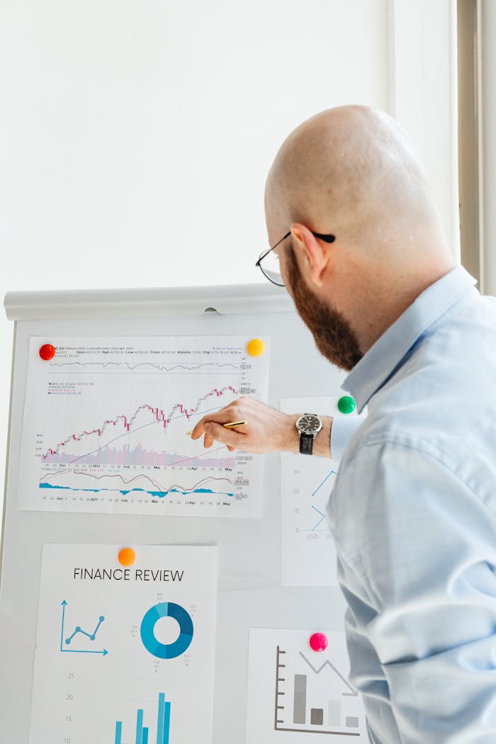 project-01-a Professional discussing financial charts and graphs during a business presentation.
